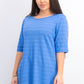 Charter Club Women's Cotton Texture-Striped Elbow-Sleeve Top Turq/Aqua Size Small