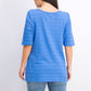 Charter Club Women's Cotton Texture-Striped Elbow-Sleeve Top Turq/Aqua Size Small