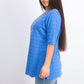 Charter Club Women's Cotton Texture-Striped Elbow-Sleeve Top Blue Size Medium