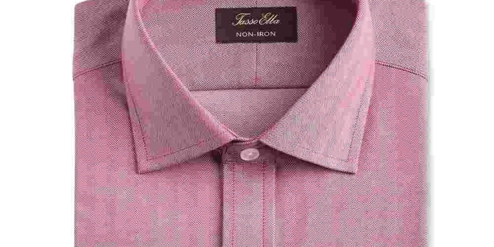 Tasso Elba Men's Herringbone Collared Classic Fit Non Iron Dress Shirt Red Size 16X32-33