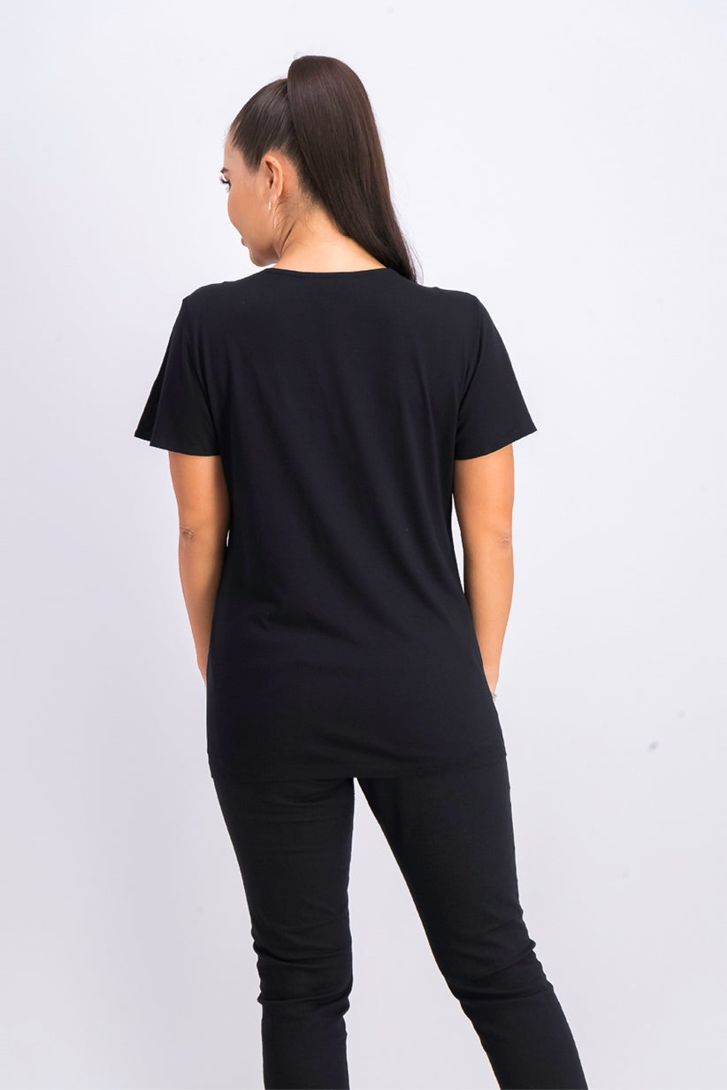 Karen Scott Women's Braided-Neck T-Shirt Black Size X-Small