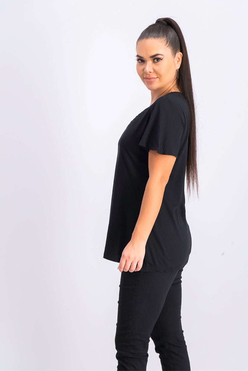 Karen Scott Women's Braided-Neck T-Shirt Black Size X-Small