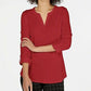 Charter Club Women's Supima Cotton Split-Neck Top Red Size Small