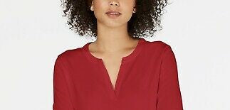 Charter Club Women's Supima Cotton Split-Neck Top Red Size Small