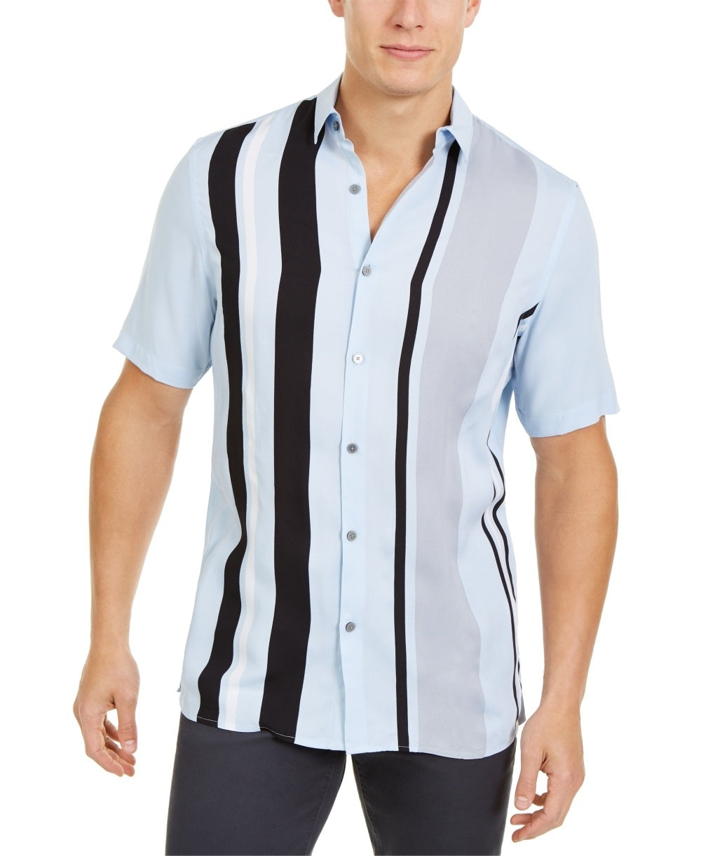 Alfani Men's Regular-Fit Bowler Stripe-Print Shirt  Blue Size Small