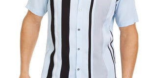 Alfani Men's Regular-Fit Bowler Stripe-Print Shirt  Blue Size Small