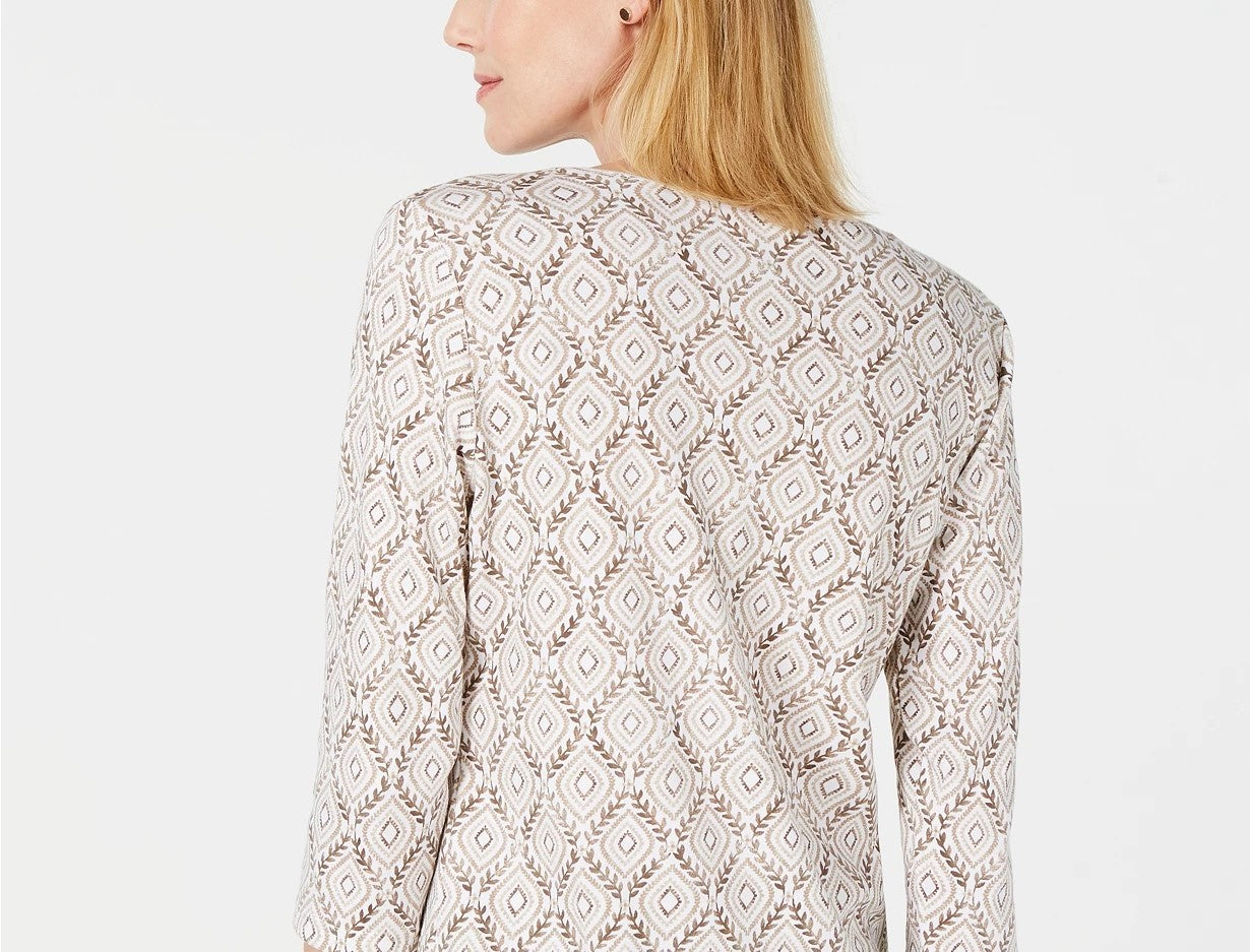 Karen Scott Women's Vine-Print 3/4-Sleeve Top Dark Beige Size Extra Small