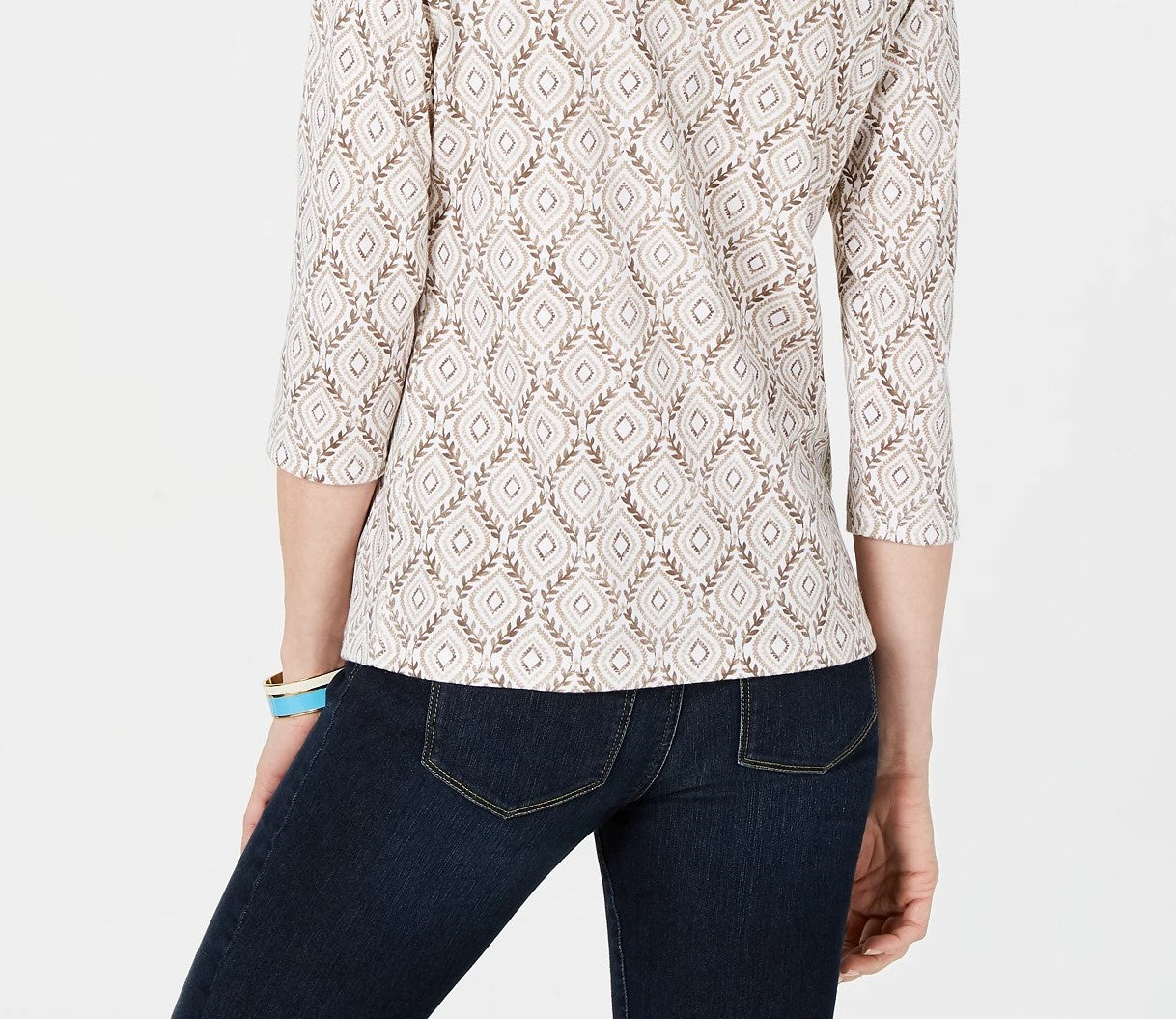 Karen Scott Women's Vine-Print 3/4-Sleeve Top Dark Beige Size Extra Small