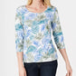 Karen Scott Women's Printed 3/4 Sleeve Top Blue Size Small