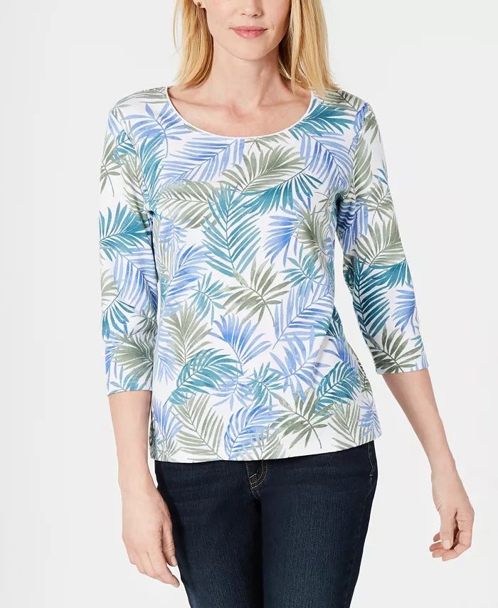 Karen Scott Women's Printed 3/4 Sleeve Top Blue Size Small