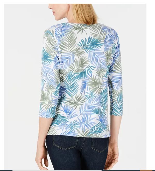 Karen Scott Women's Printed 3/4 Sleeve Top Blue Size Small