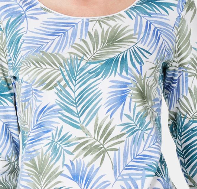 Karen Scott Women's Printed 3/4 Sleeve Top Blue Size Small