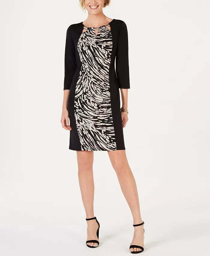 JM Collection Women's Triple Keyhole Sheath Dress  Beige Size Medium