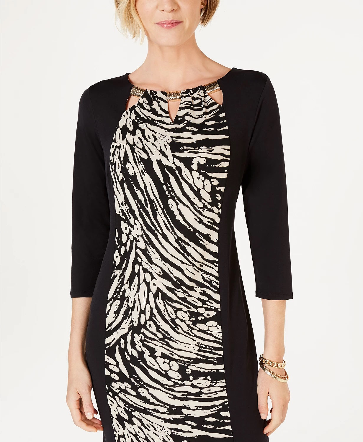 JM Collection Women's Triple Keyhole Sheath Dress  Beige Size Medium