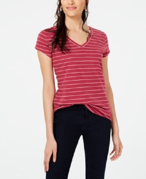 Maison Jules Women's Striped V-Neck Top Red Size X-Small