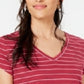 Maison Jules Women's Striped V-Neck Top Red Size X-Small