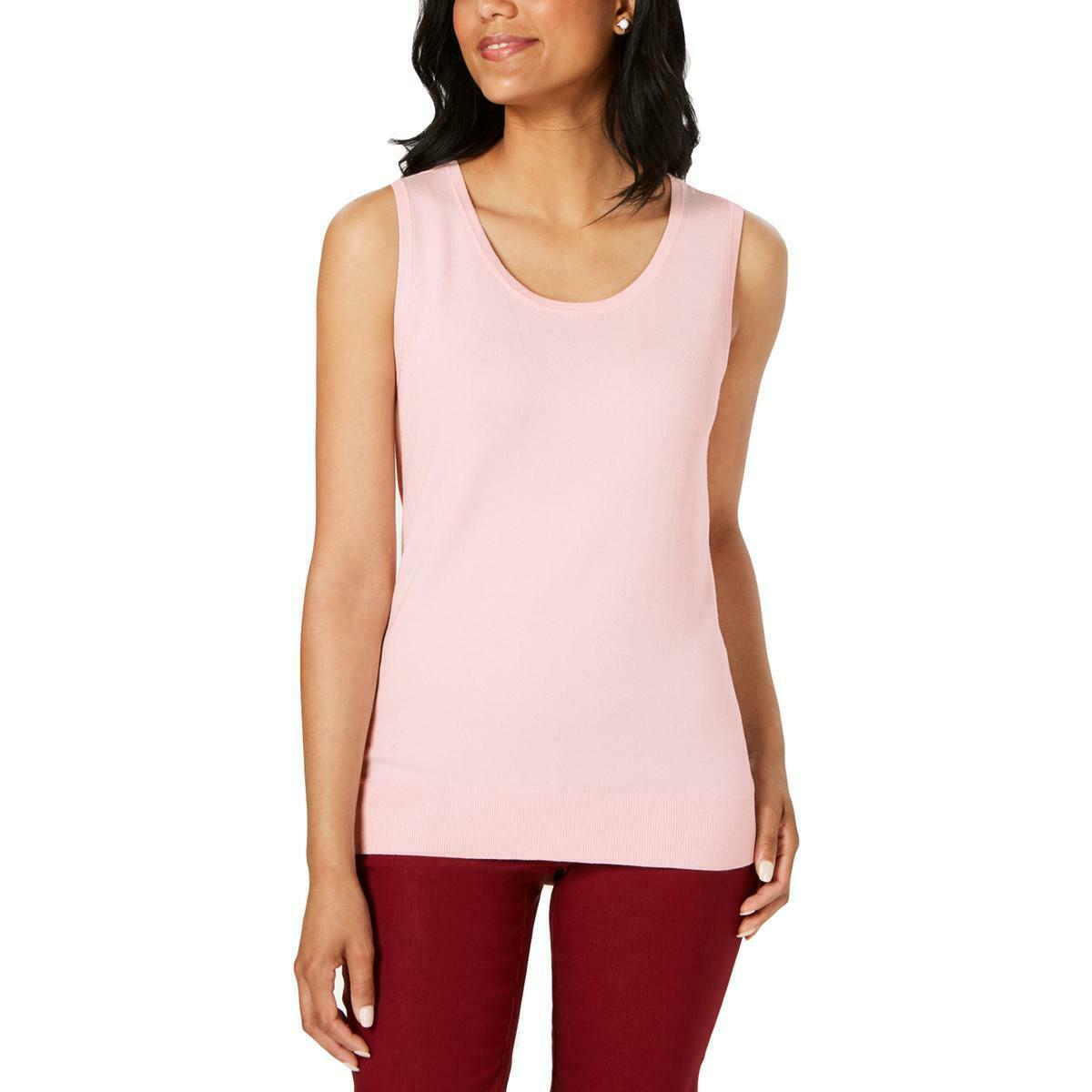 Charter Club Women's Sleeveless Crew Neck Sweater Pink Size Large