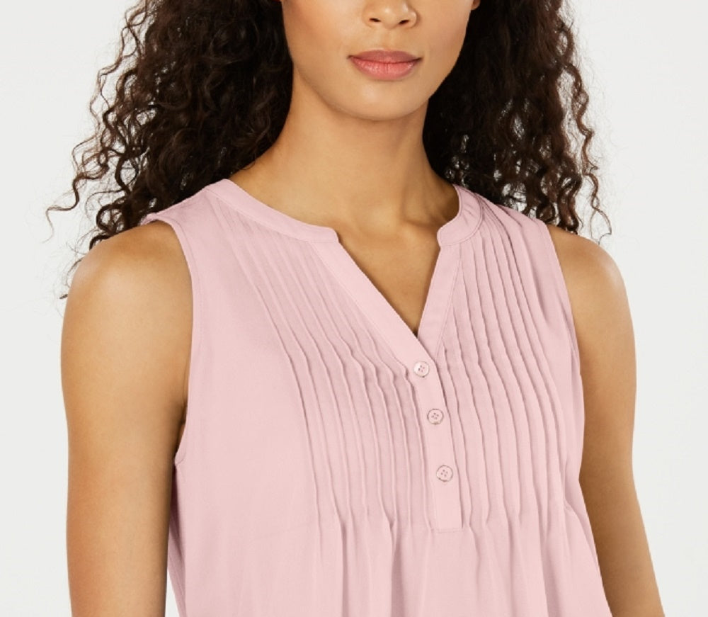 Charter Club Women's Sleeveless Pintuck Blouse Pink Size Small