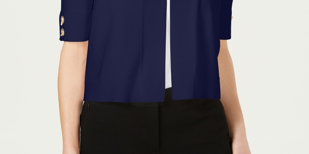 JM Collection Women's Open Front Toggle Sleeve Cardigan Blue Size Medium