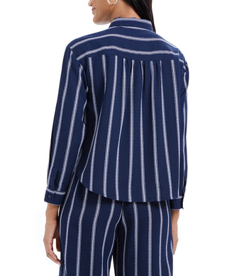 Charter Club Women's Striped Tie-Front Shirt Blue Size XX Large