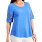 Charter Club Women's Cotton Lace-Trimmed Top Blue Size Medium