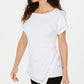 JM Collection Women's Embellished Ruched Side-Tie Top White Size Large