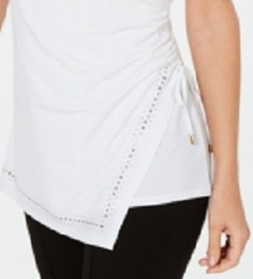 JM Collection Women's Embellished Ruched Side-Tie Top White Size Large