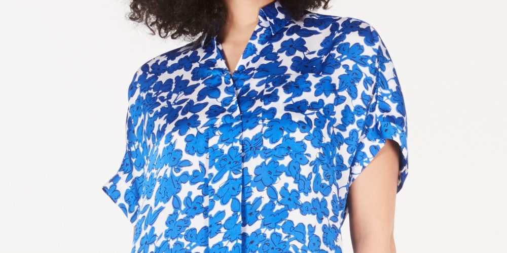 Alfani Women's Floral Print Blouse Navy Size X-Large