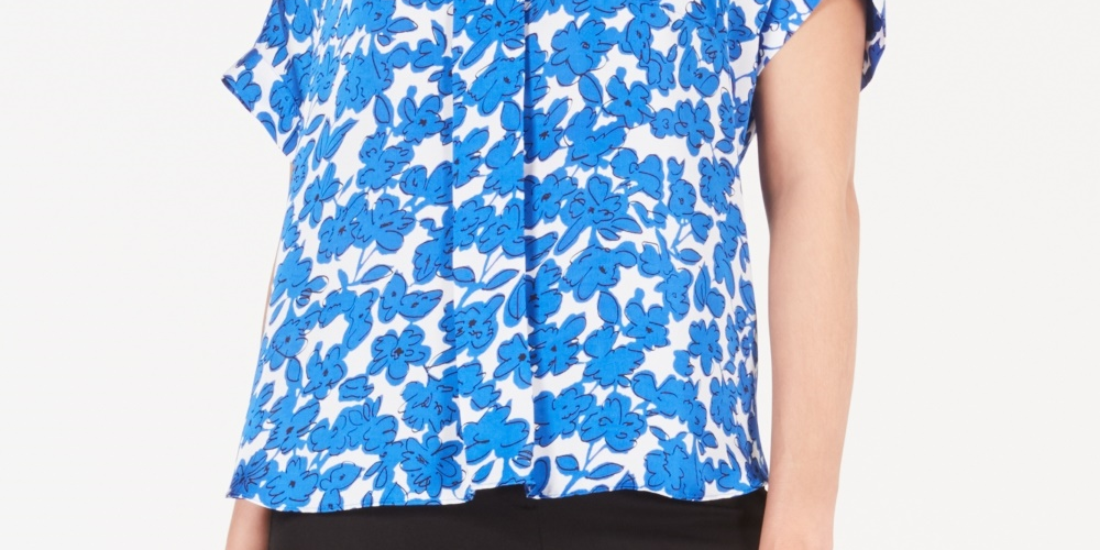 Alfani Women's Floral Print Blouse Navy Size X-Large