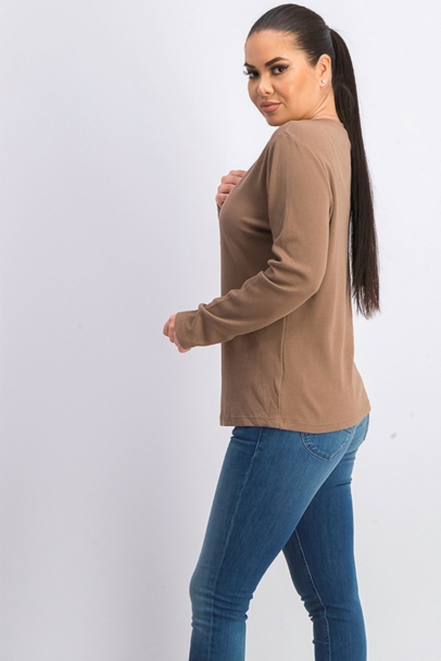 Karen Scott Women's Cotton Henley Top Beigekhaki Size Small