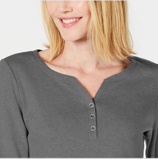 Karen Scott Women's Cotton Henley Top Green Size X-Small