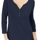 Karen Scott Women's Cotton Henley Shirt Dark Blue Size Petite Small