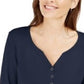 Karen Scott Women's Cotton Henley Shirt Dark Blue Size Petite Small