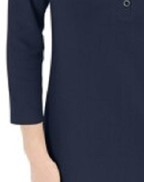 Karen Scott Women's Cotton Henley Shirt Dark Blue Size Petite Small
