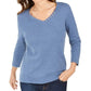 Karen Scott Women's Cotton V-Neck Button-Trim Top Blue Size Large