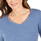 Karen Scott Women's Cotton V-Neck Button-Trim Top Blue Size Large