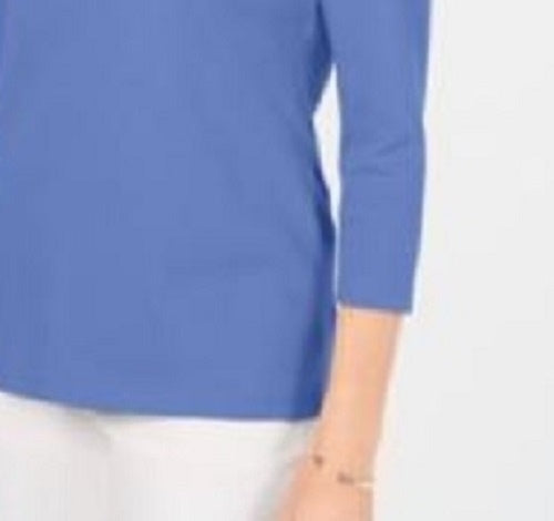 Karen Scott Women's Cotton V-Neck Button-Trim Top Blue Size Small