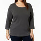 Karen Scott Women's Cotton 3/4 Sleeve Top Charcoal Size X-Small