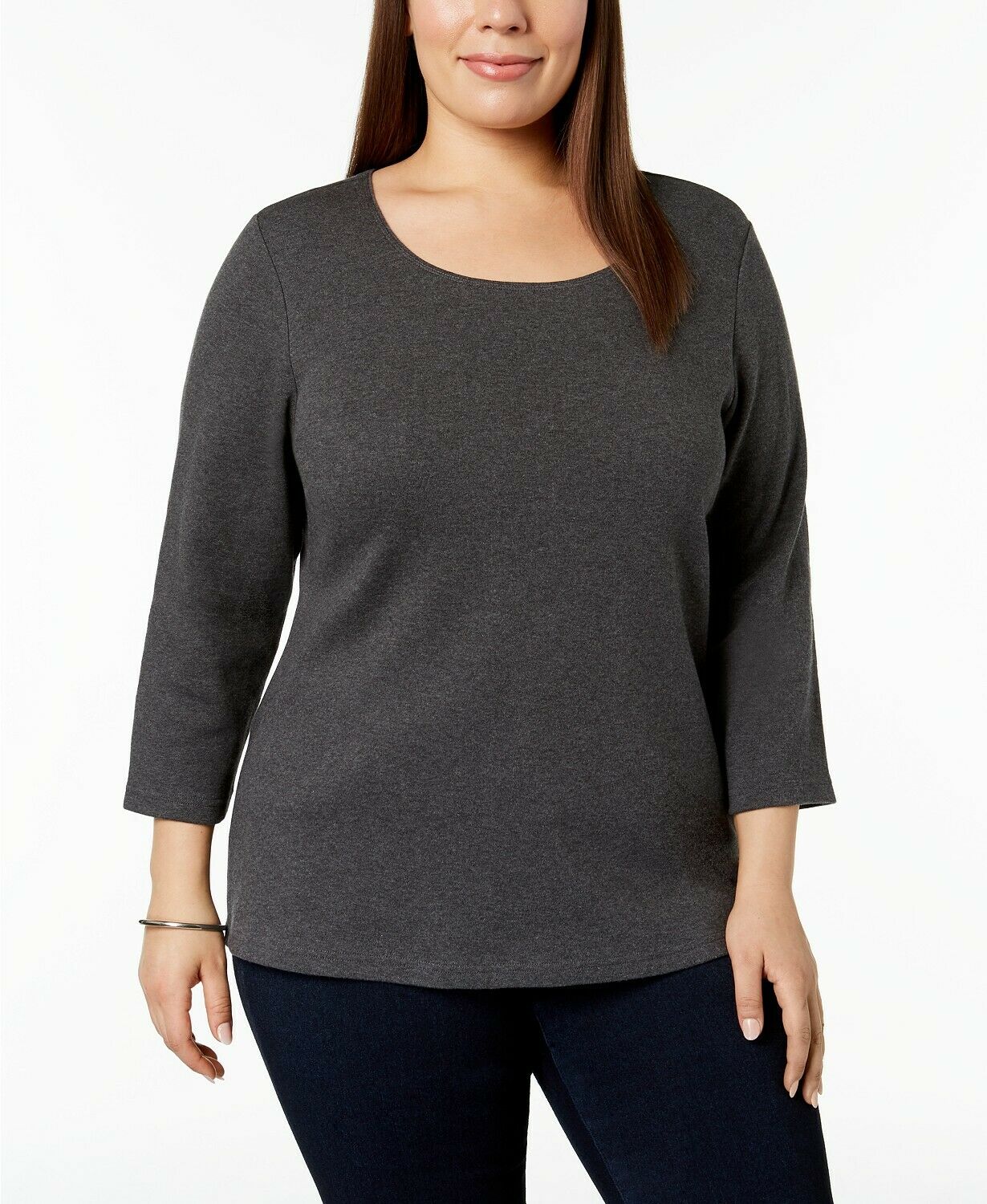 Karen Scott Women's Cotton 3/4 Sleeve Top Charcoal Size X-Small