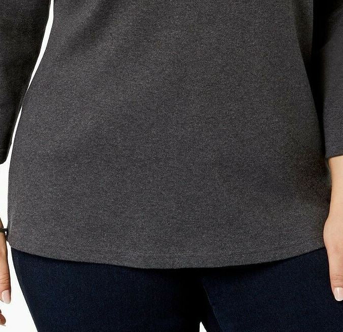 Karen Scott Women's Cotton 3/4 Sleeve Top Charcoal Size X-Small