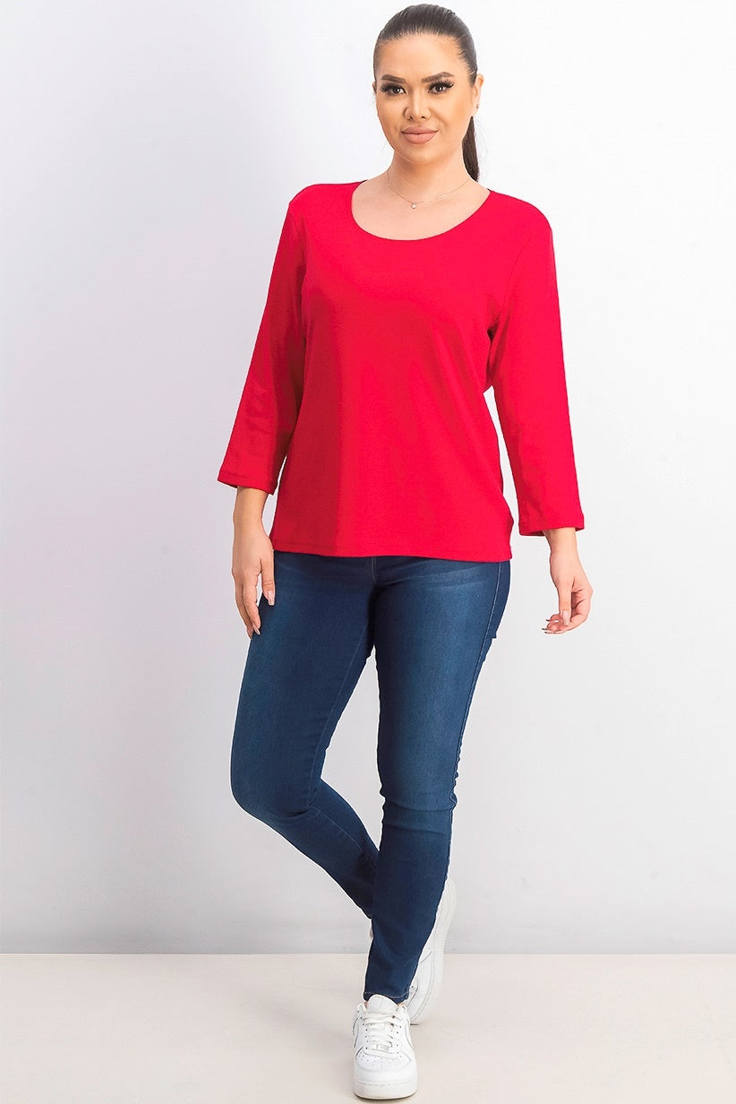 Karen Scott Women's Cotton Scoop-Neck Top Red Size Petite Small