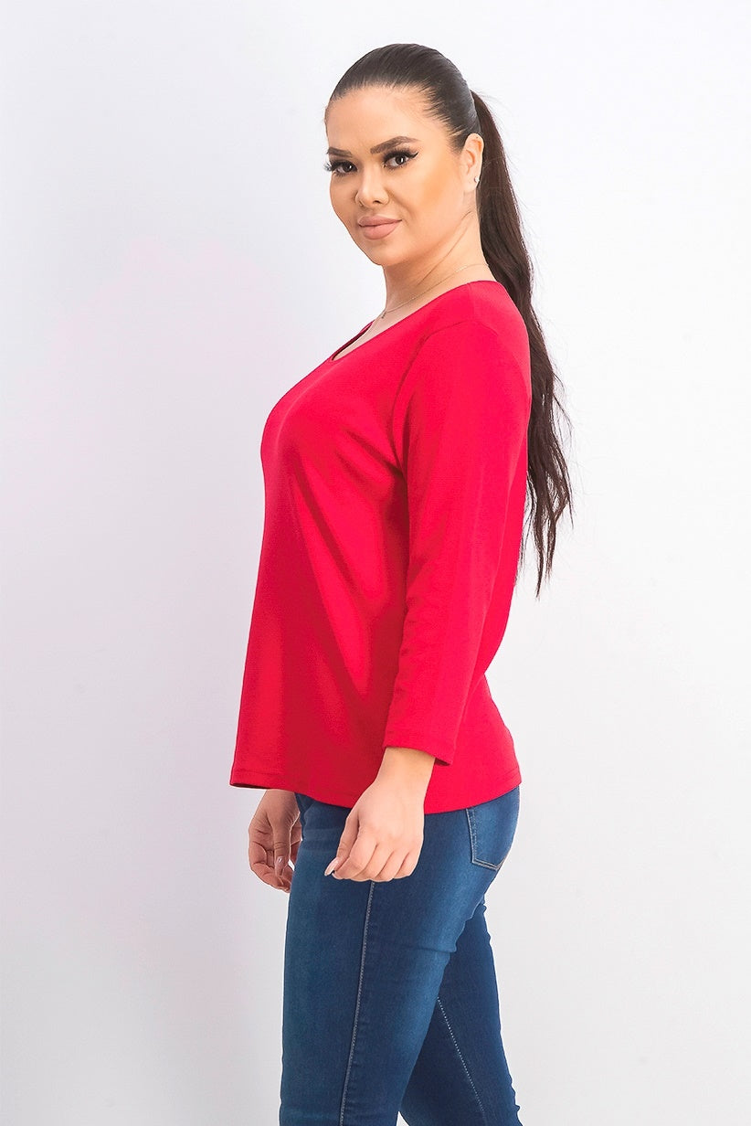 Karen Scott Women's Cotton Scoop-Neck Top Red Size Petite Small