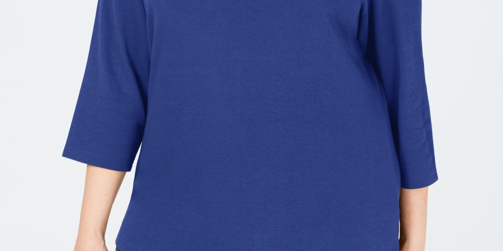 Karen Scott Women's Plus Size Cotton Scoop Neck Top Blue Size 0X