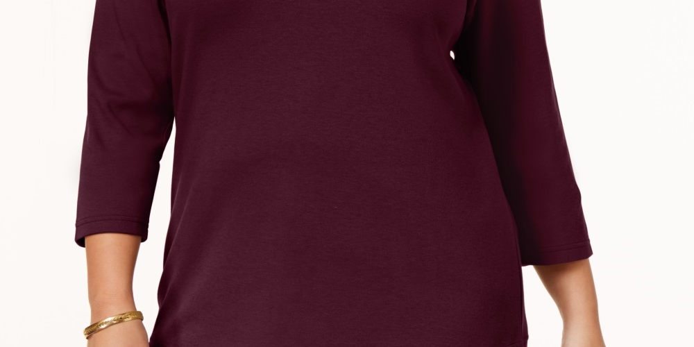 Karen Scott Women's Plus Cotton Scoop Neck Top Red Size 0X