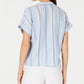 Charter Club Women's Linen Striped Tie Top Blue Size Large