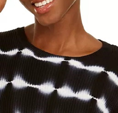 INC International Concepts Women's Cotton Tie-Dyed Striped Sweater Black Size Petite Medium