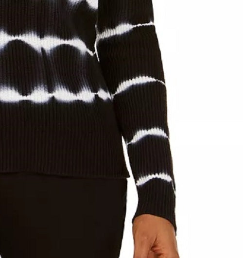INC International Concepts Women's Cotton Tie-Dyed Striped Sweater Black Size Petite Medium