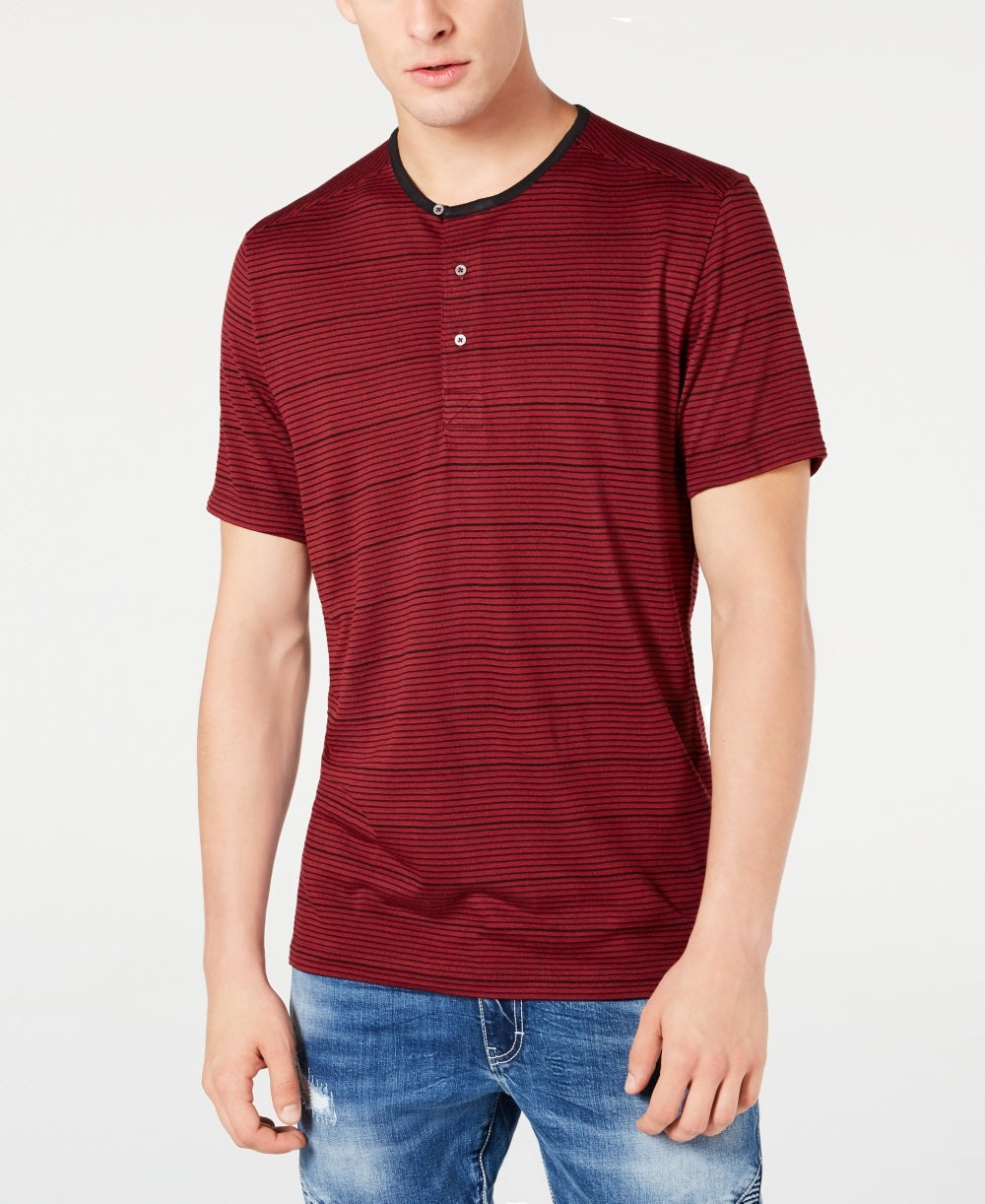 INC International Concepts Men's Striped Henley Wine Size XX-Large