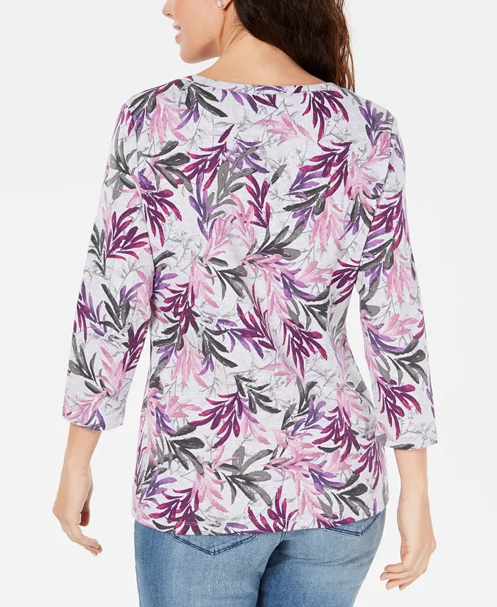 Karen Scott Women's Printed Henley Red Size Petite Small