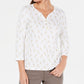 Karen Scott Women's Giraffe Print Henley White Size Petite Small